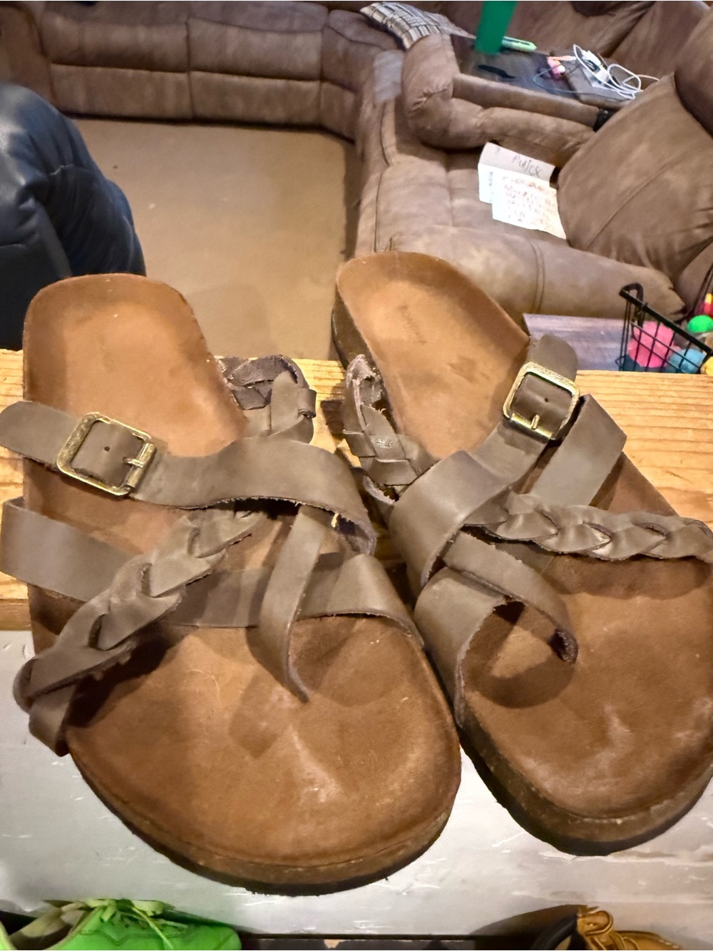 Sonoma Brown Braided Cross-Strap Slide Sandals